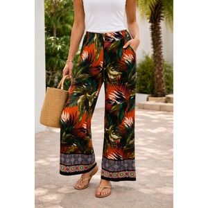 Melissa Paige Palazzo Pants Tropical Floral Print Wide Leg Medium